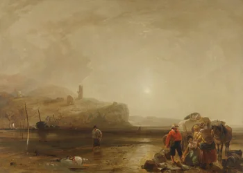 Scena Costiera con Figure che Contrattano per il Pesce